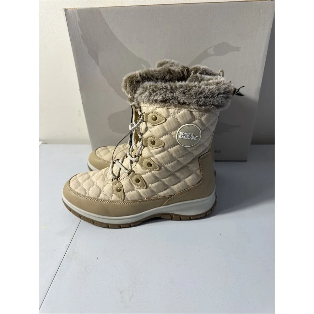NEW Eddie Bauer Sterling Snow Winter Boots WOMENS Cream Faux Fur Lined SIZE 8